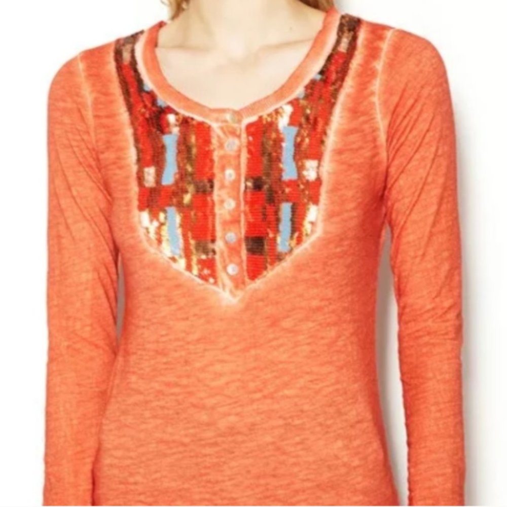 🧡Free People Burnt Orange Sequin Long Sleeve🧡